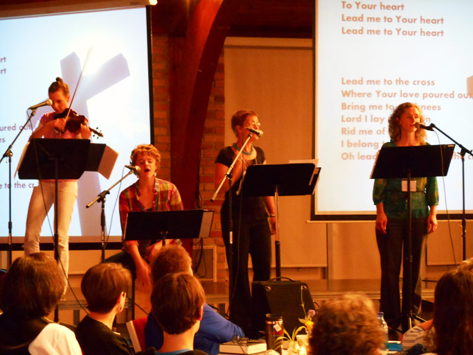 Women from Harrisonburg Mennonite Church lead worship