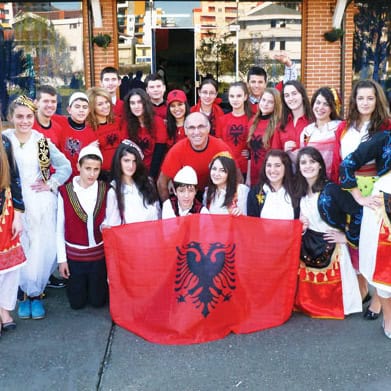 Albanian students with Dini Shahini