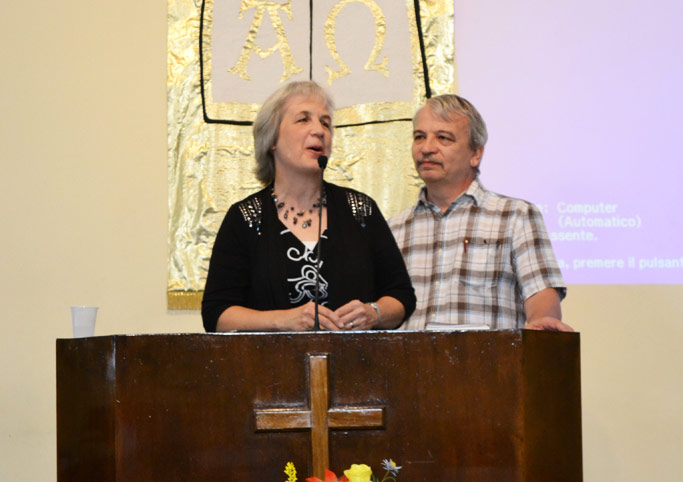 Janet and Floyd Blosser bring greetings from Virginia to the Italian Mennonite Church Conference. 