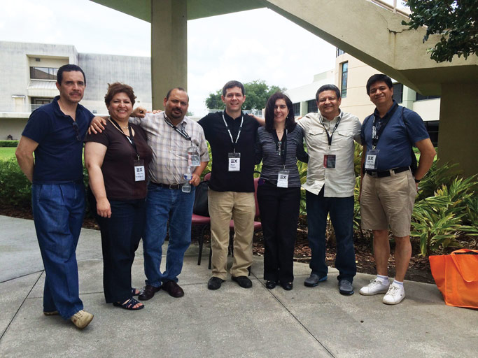 Participants at Exponential 2014 (from left): Luis Martinez, Mariana  Lorenzana, Marvin Lorenzana, Aaron Kauffman, Lizzette Hernandez,  Mario Hernandez and Carlos Madrid. Courtesy of Aaron Kauffman
