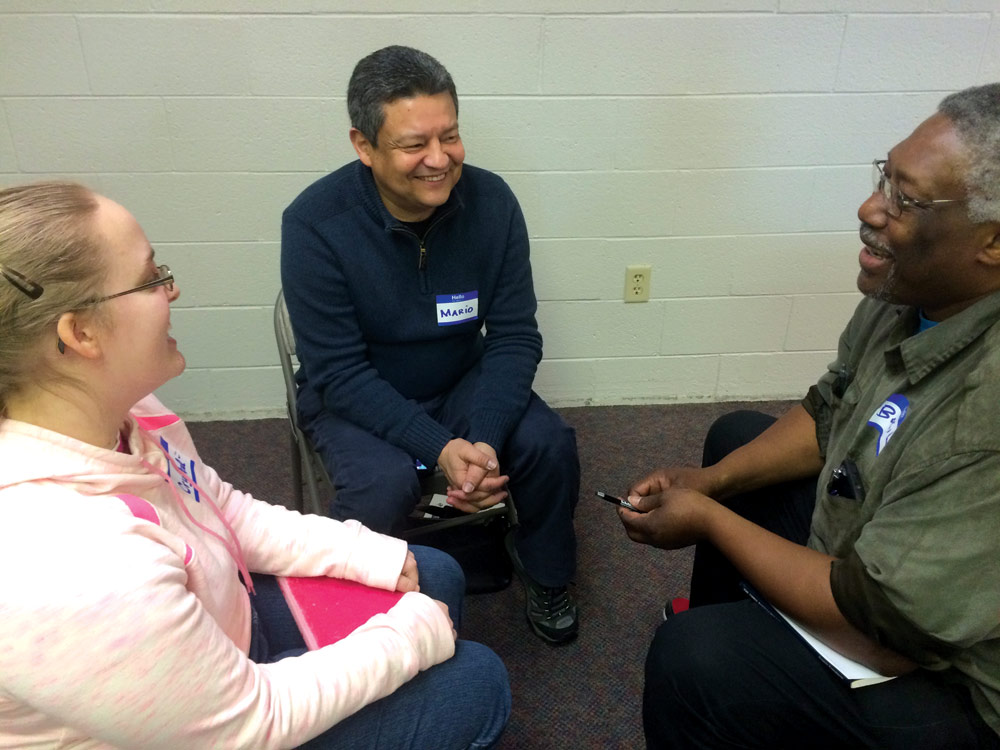 Crystal Lehman, Mario Hernandez and Basil Marin  participate in a Life Transformation Groups workshop. Photo courtesy of Lizzette Hernandez 