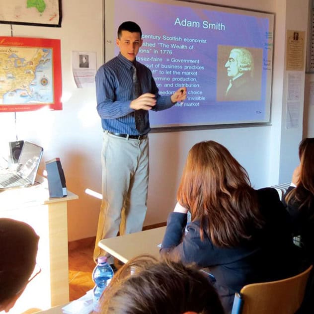 Caleb Benner teaches at Lezha Academic Center in Albania