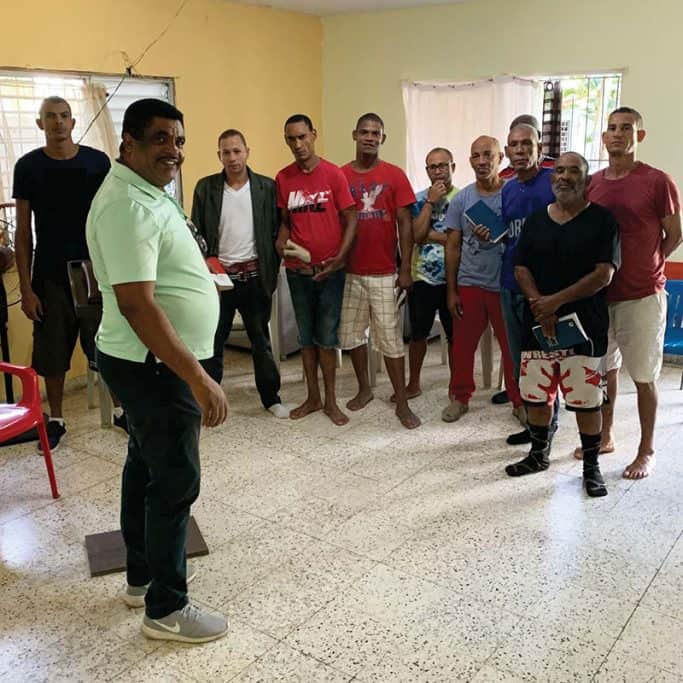 Diomedes and a men's group in the Dominican Republic.