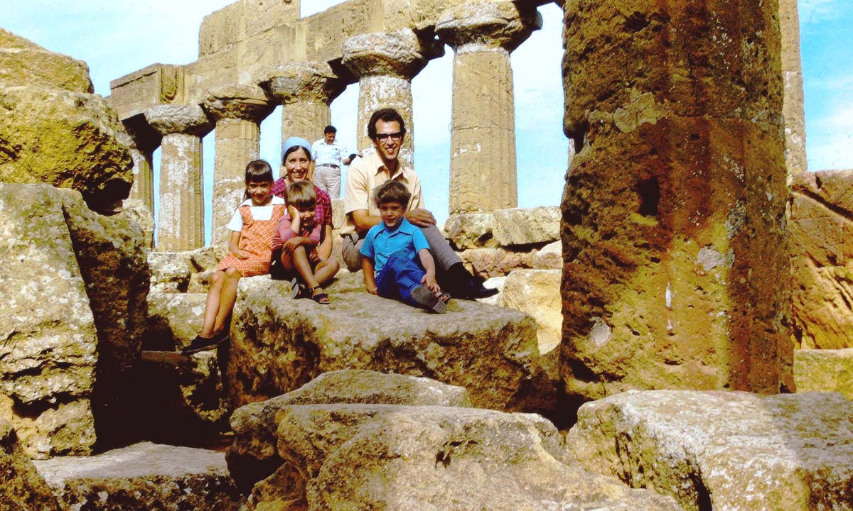 Willard and Eva Eberly and their children Maurita, Andy, and Mike, enjoy a family outing in 1976 to explore an ancient temple near Menfi, Sicily, built by the Greeks (approx. 500 BC). Photo courtesy of Willard and Eva Eberly.