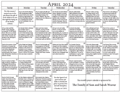 Calendário de Oração - Abril 2024
